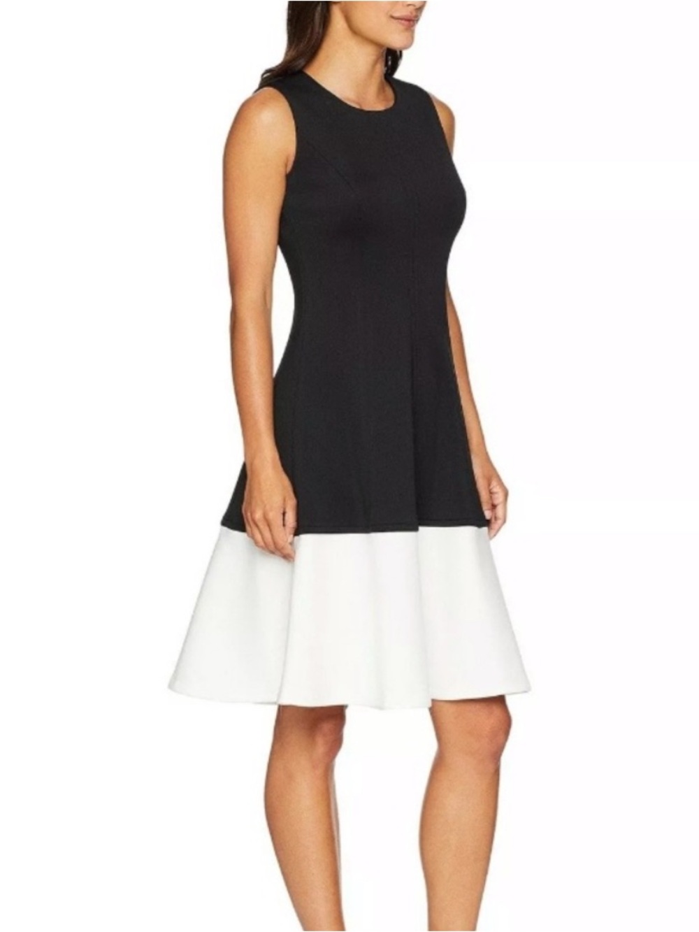 NEW Calvin Klein women’s black & white color block a-line scuba dress size 14